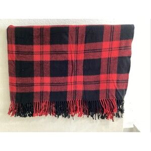 nido notte italia throw 52”x60” red black plaid fringe  soft Italy